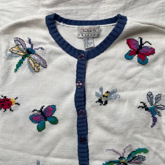 Vintage Talbots Petites Butterfly Insects Knit Cardigan Sweater Sz Small Women's - Picture 3 of 6